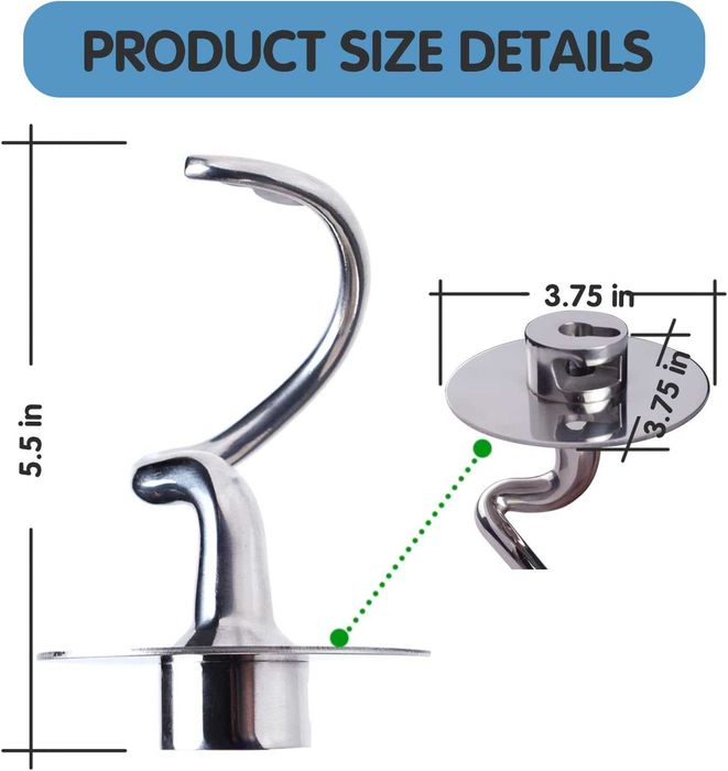 Cârlig de aluat K45DH pentru mixer KitchenAid cu cap înclinat de 4,5-5 litri, din oțel inoxidabil, fără mizerie, potrivit pentru mașina de spălat vase