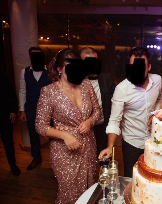 Rochie lunga de nasa de ocazie eleganta aurie lunga paiete sclipici