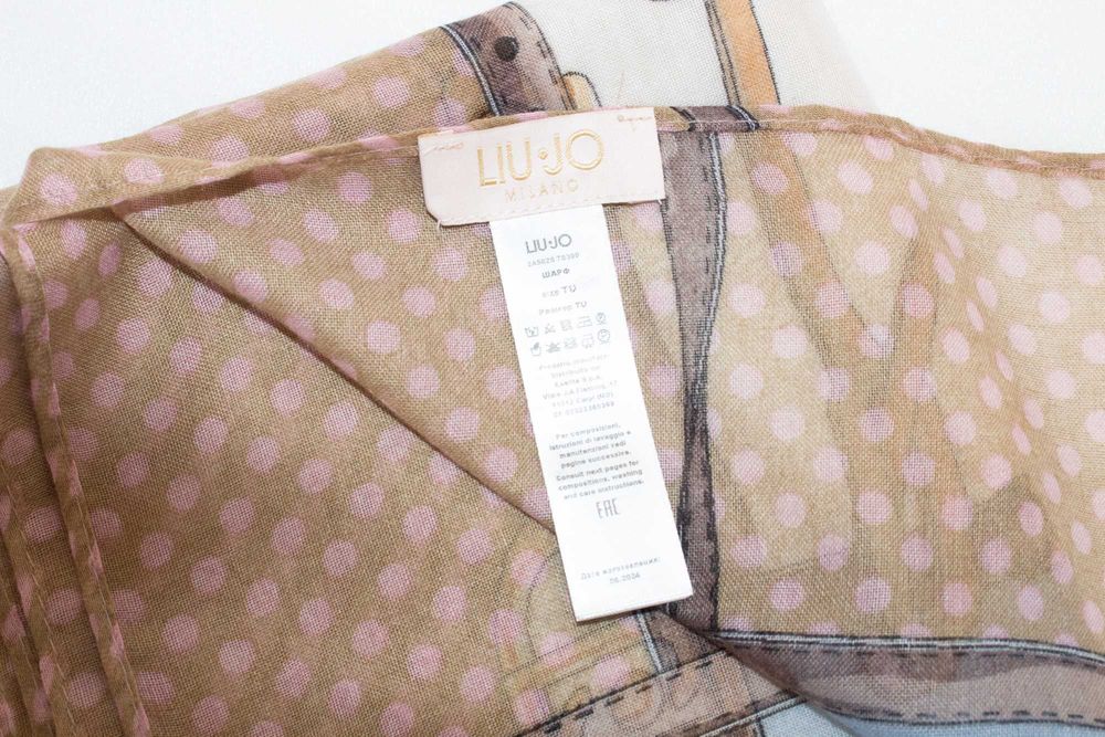 Liu Jo дамски шал в кафяво и синьо с лого принт и вериги 70*180