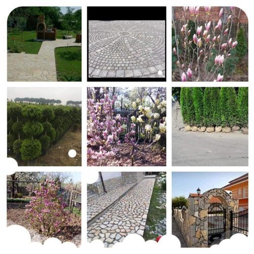 Executam lucrări în grădini cu plante gazon și piatra