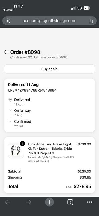 Project9 Break and Turn Signal Kit - Talaria Surron
