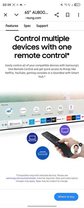 Samsung 65"  Crystal UHD 4K SAMSUNG 55" TU720 Crystal UHD 4K HDR Smar