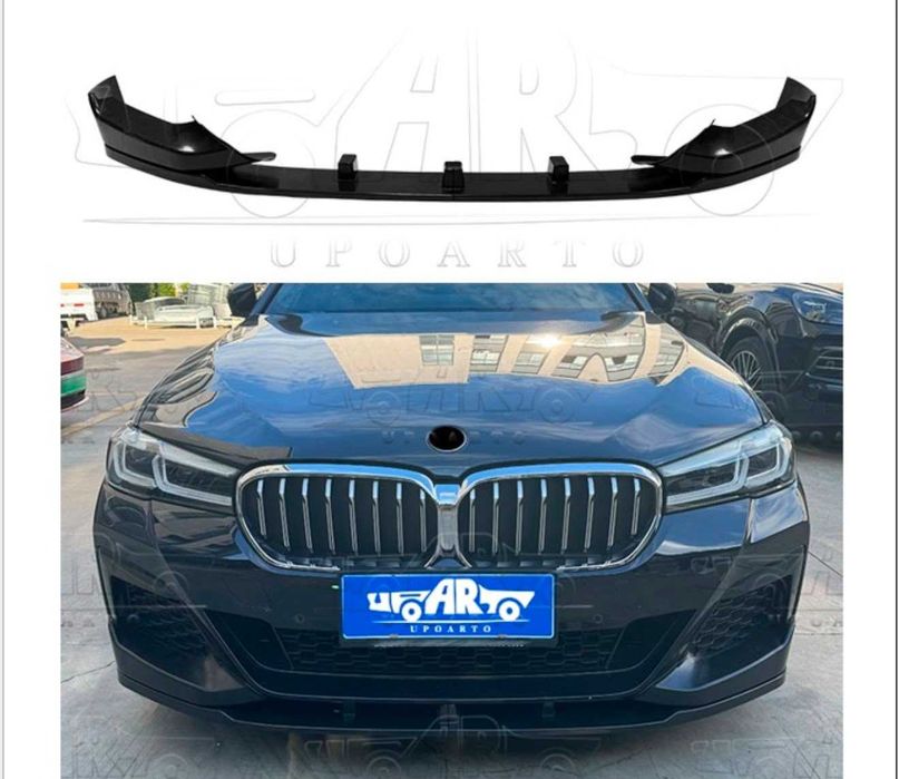 Prelungire Extensie Lip Bara Fata M BMW Seria 5 G30 G31 LCI Facelift Doua Piese, Negru Lucios