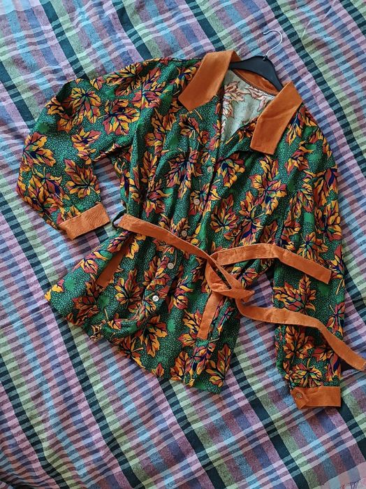 Винтажная фланелевая рубашка с поясом размер свободный