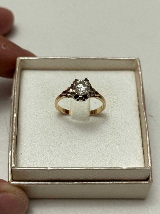 INEL AUR 14K si PLATINA + 1 DIAMANT TOP = 1.05CT. - Vintage - Rusia !