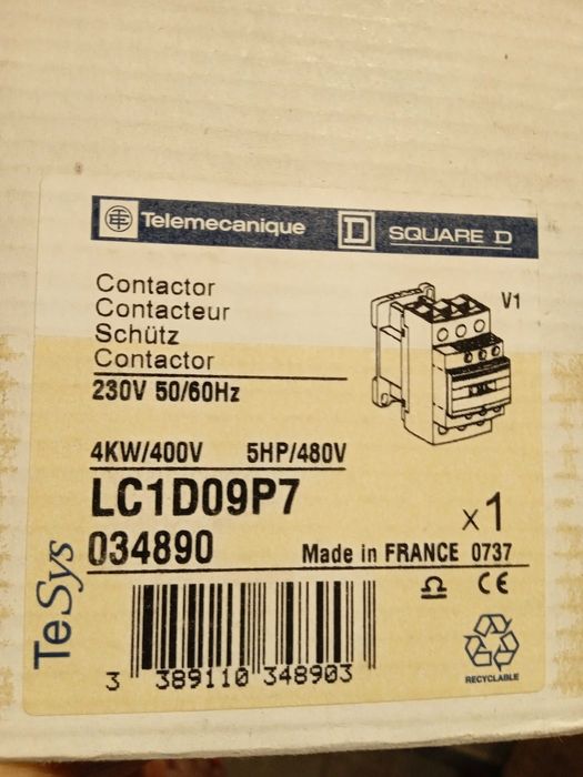 Контактор "Telemecanique "4 kW ,бобина 220V  и термична защита за ЕД