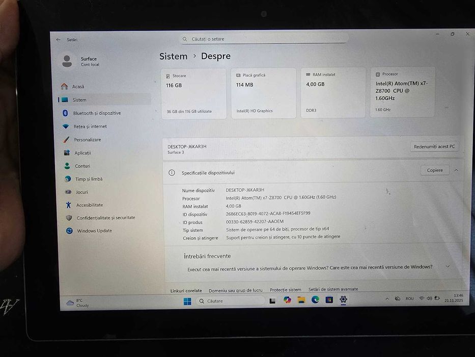 tableta Microsoft Surface 3 128GB Tableta cu windows diagnoza