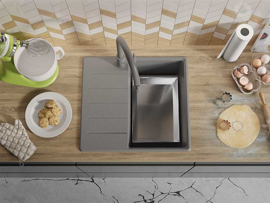 Сива кухненска гранитна мивка Копенхаген 40 Top 550 x 500 мм