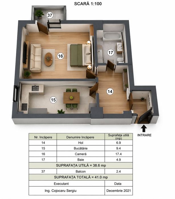 Apartament 1 cameră,  parcare inclusă  Popas Păcurari