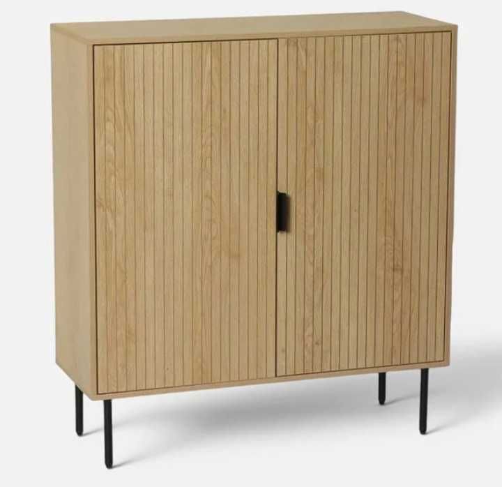 Дървен шкаф с 2 рафта и естествен финиш, 80x30x90 см
