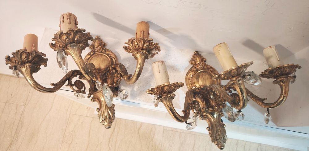 Superb set de aplice din bronz masiv și elemente din cristal în stilul