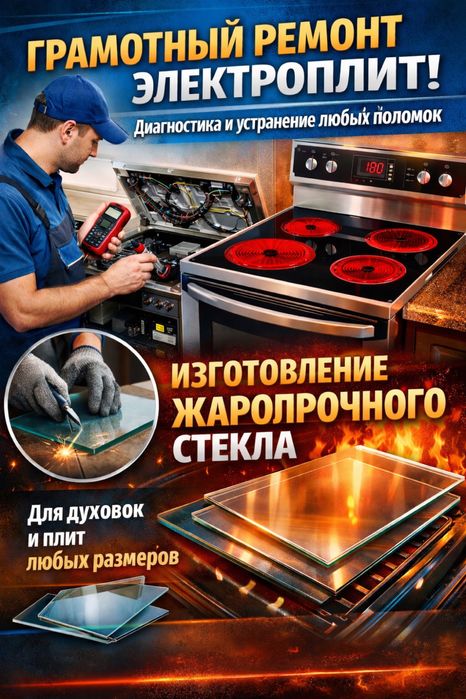 Ремонт печей, духовок. Изготовление стекла. Каспи 0-0-24!