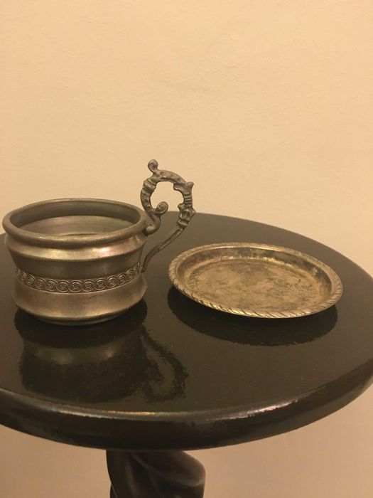 Set cesca si farfurioara metalice w germania marcata bibelou bibelouri