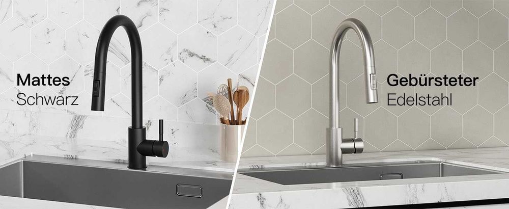 Baterie de bucatarie neagra cu dus extensibil 45 cm si 360° rotatie