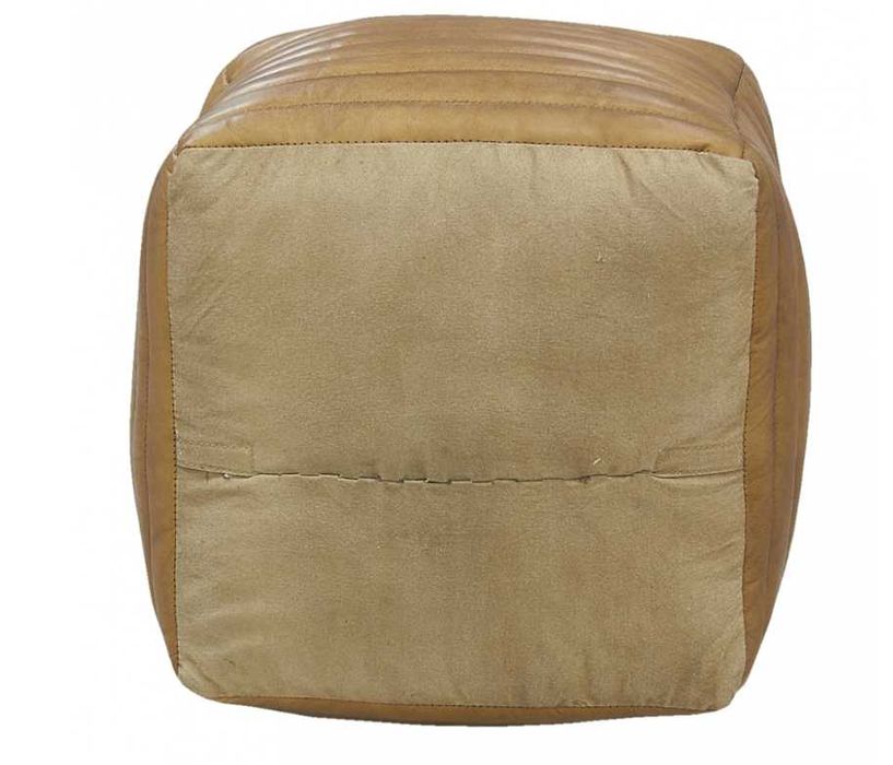 Taburet cub din piele naturala Aubry Gaspard, maro, 40 × 40 × 42 cm