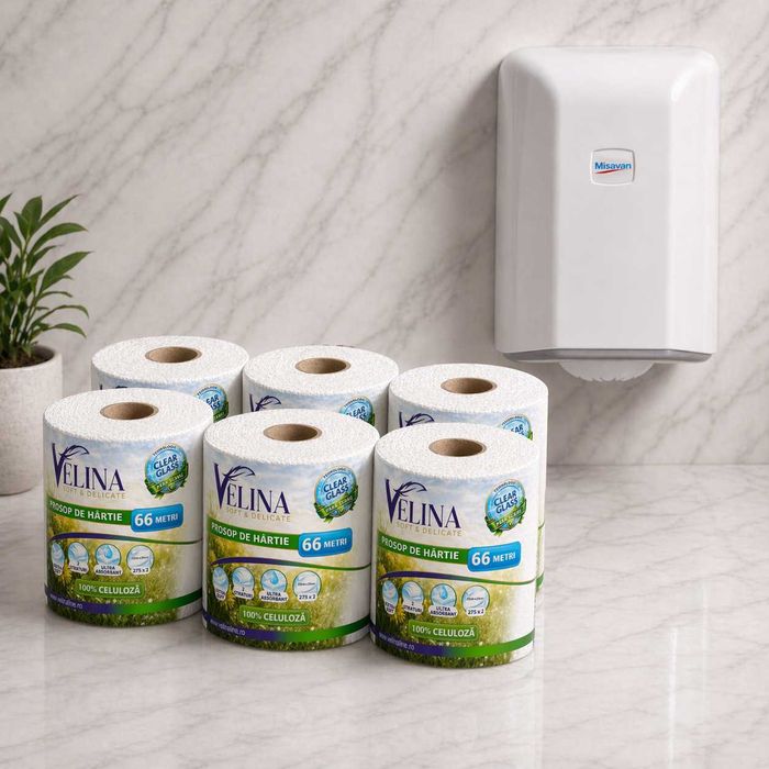Prosoape Hartie Velina + Dispenser | Bax 6 role | B2B Engros
