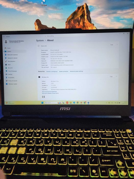 MSI Cyborg 15 AI A1VEK — Intel Core Ultra 7 / 32GB RAM / 6 oy ishlagan