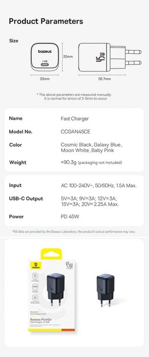 Baseus 45W GaN⁶ Pro PicoGO Ultra Mini Air Type-C For iPad/iPhone 15 16