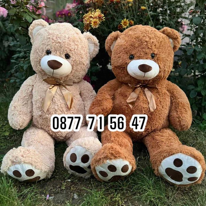 Плюшен мечок 100см с панделка ГОЛЯМ 1м кафяв бежов плюшено мече мечка