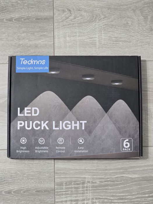 Set 6 lămpi Puck LED sub dulap, reîncărcabile + telecomandă – Albe