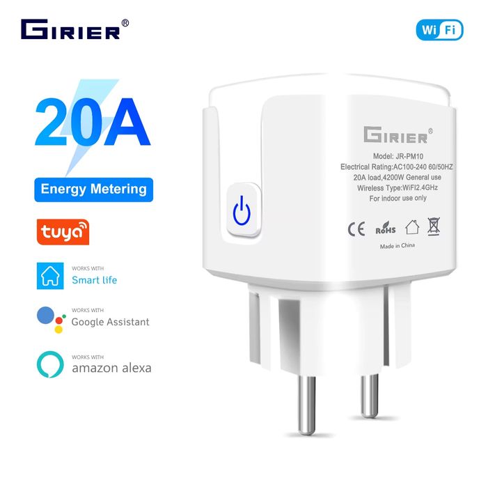 Tuya Smart 20А/4200W WiFi умен контакт с отчет на ел.енергия