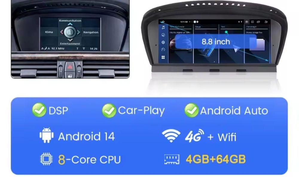 Navigație Android BMW E90 / E60 - 4+64GB SIM 4G -CarPlay- Android Auto