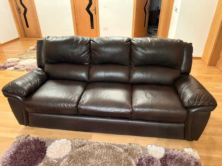 Canapele + fotoliu din piele naturală 3 piese