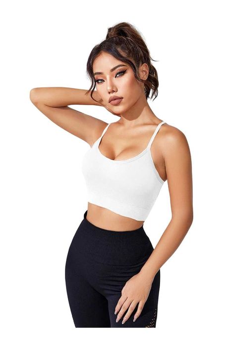 Bustiera Fitness Cu Bretele Incrucisate, Spate Decupat Alb XS/M