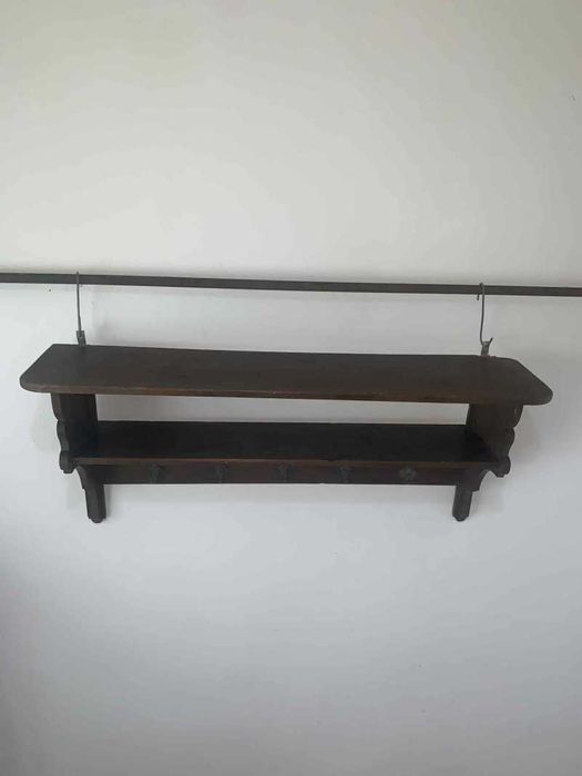 Cuier/Polita din lemn cu 5 cuie din bronz