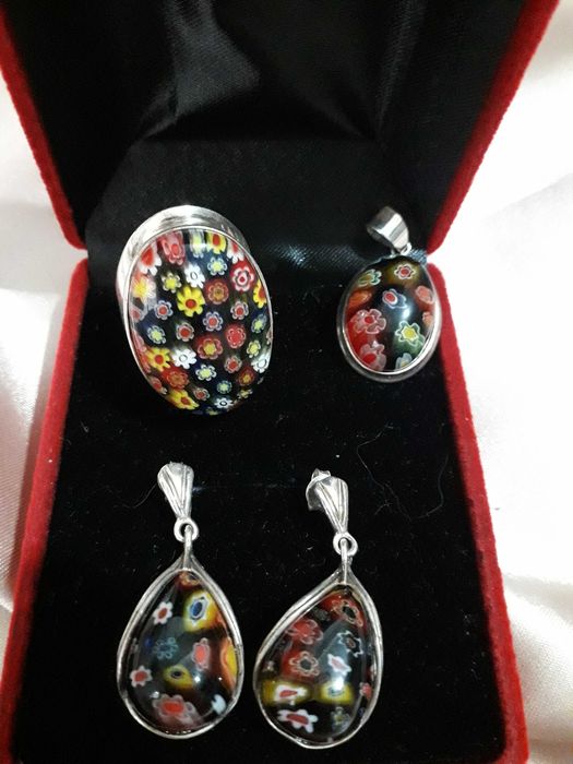Vând set argint 925 cu sticlă Murano