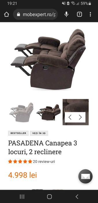 Canapea Mobexpert (model Pasadena cu 3 locuri si 2 reclinere)