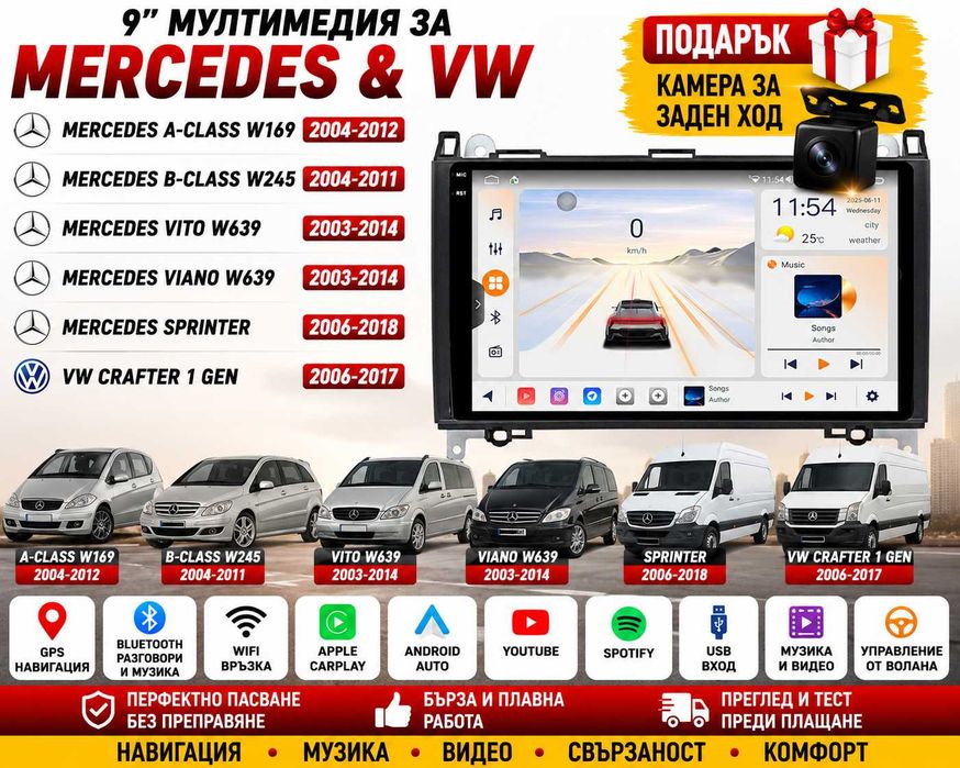 BZ03 мултимедия за Mercedes A-Class W169 / B-Class W245 / Vito W639 / Viano W639 / Sprinter / VW