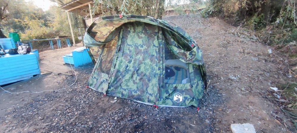 Cort de pescuit vidaXL, pentru 5 persoane, camuflaj, impermeabil, 7.83