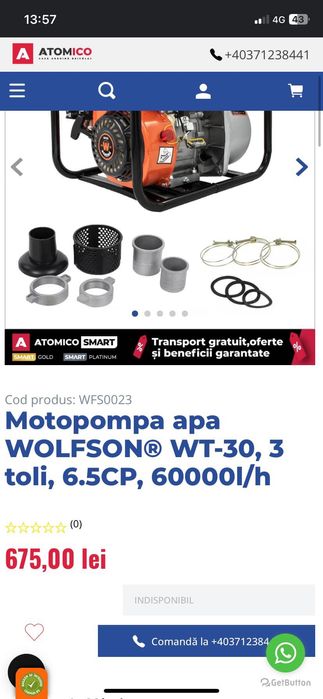 Vând motopompă 6.5cp