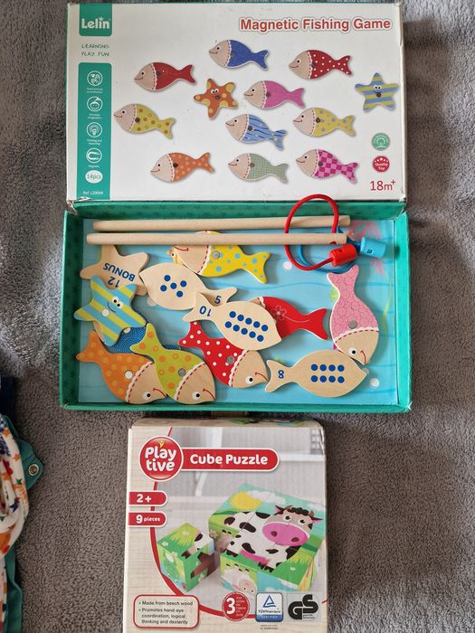 Запазени дървени играчки + карти Clever book за възраст 1-3г.