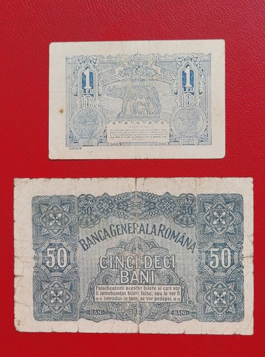 Bancnote 1 leu 1915/50 bani 1917 BGR bani vechi
