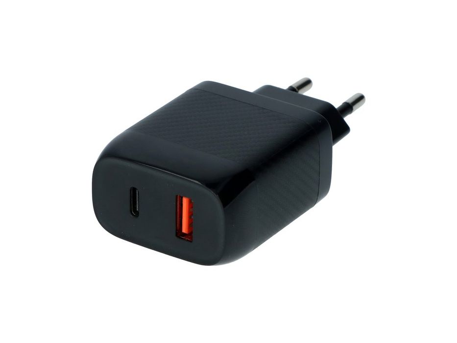 Incarcator rapid priza retea Carpoint 220V, 1x USB-A QC 3.0 18W + 1x USB-C PD 20W, cu protectie la supraincalzire si suprasarcina, negru ()