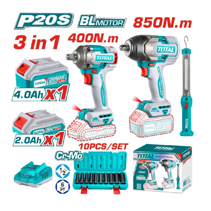 КОМПЛЕКТ Акумулаторни инструменти TOTAL, 20 V, 2/4 AH