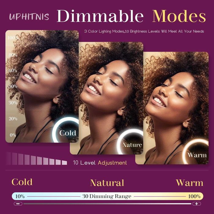 UPhitnis 12-инчова пръстеновидна светлина със статив за  телефон