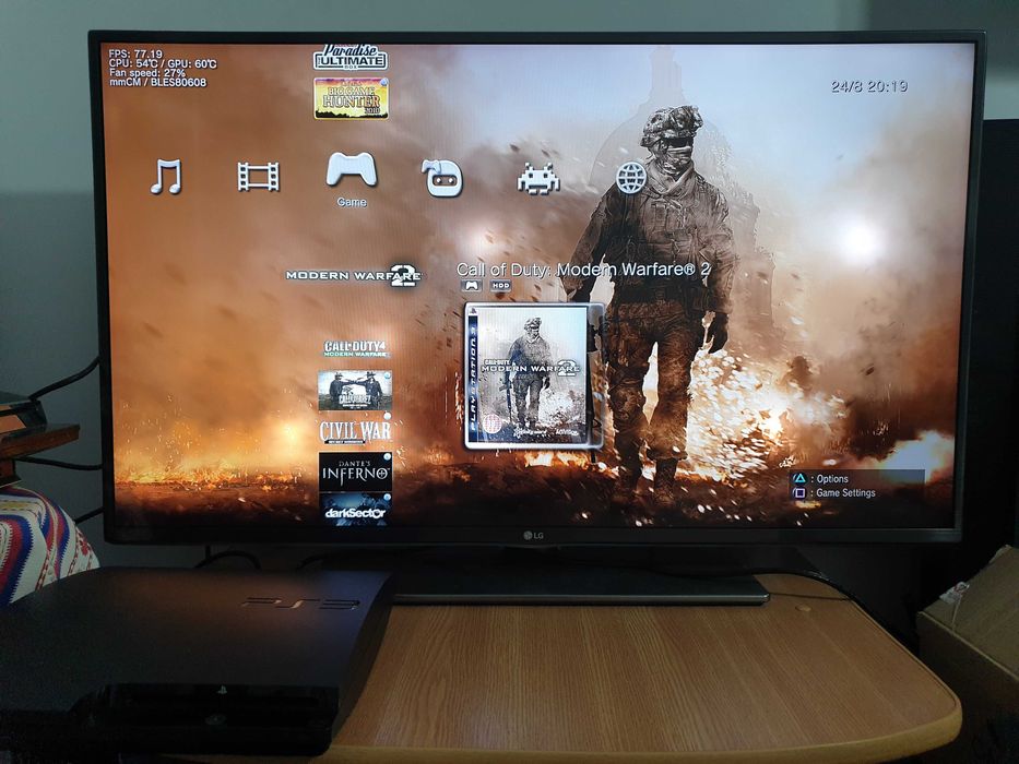 PS3 modat HEN 250 GB + 40 jocuri (GTA V, Red Dead, FIFA 19, NFS)