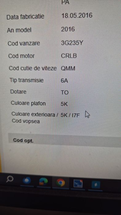 Capota vw passat B8 berlina cod culoare L7F