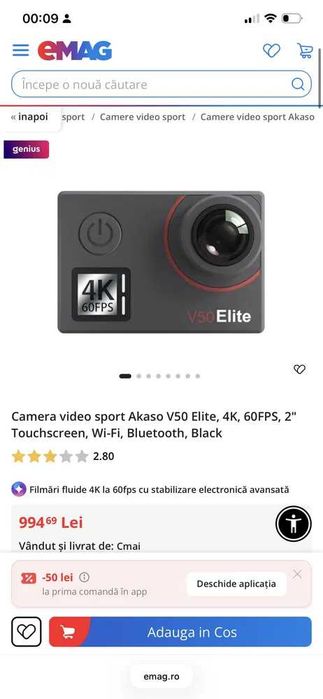 Camera sport Akaso V50 Elite, 4K/60