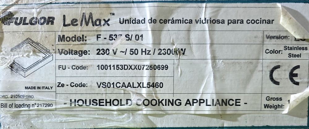 Стъклен плот за готвене Fulgor Le Max