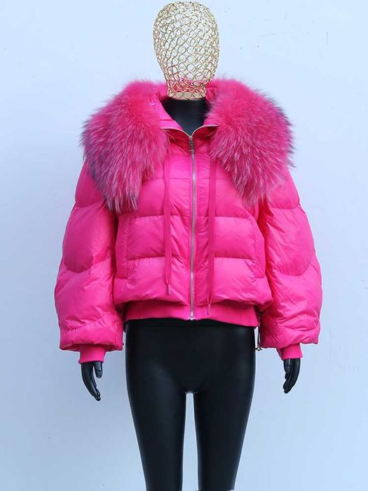 Дамско пухено яке с яка от лисица