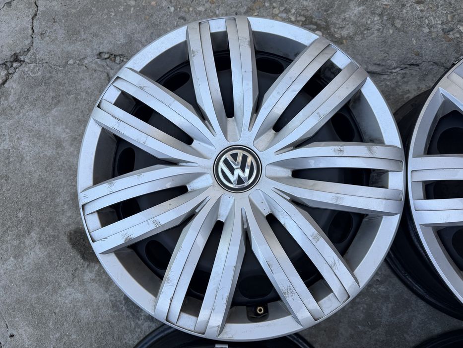 4 jante tablă originale VW Caddy 3 2K R16 6Jx16 ET50 cu capace