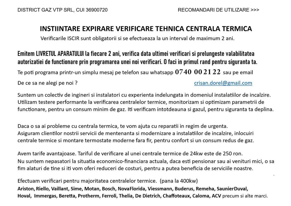 Verificari tehnice periodice si reparatii centrale termice