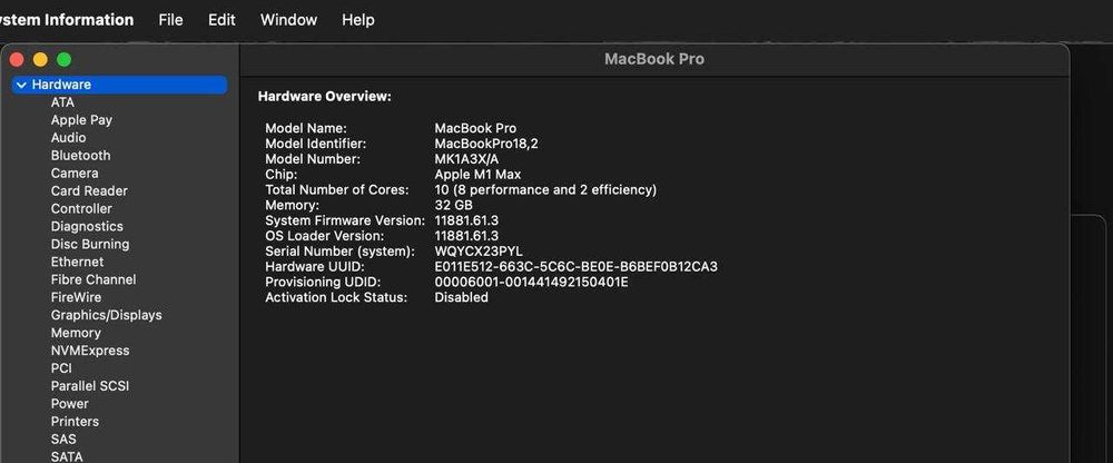 Macbook m1 max 32gb, 16', 1tb