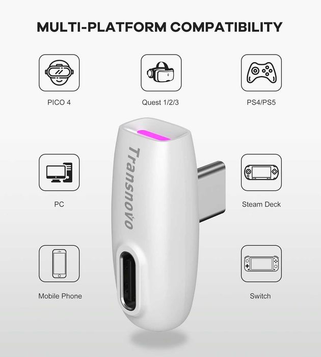 Căști wireless eppfun Bt 5.2 VR Gaming pentru Meta Quest 2, dongle wireless USB-C 2.4GHz,sigilat