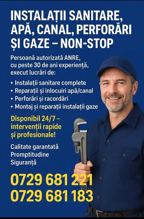 Instalator autorizat ANRE - gaze, apa, termice, sanitare