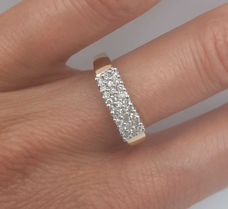 Superb inel vintage din aur de 14 k si 27 diamante naturale 0.30 ct